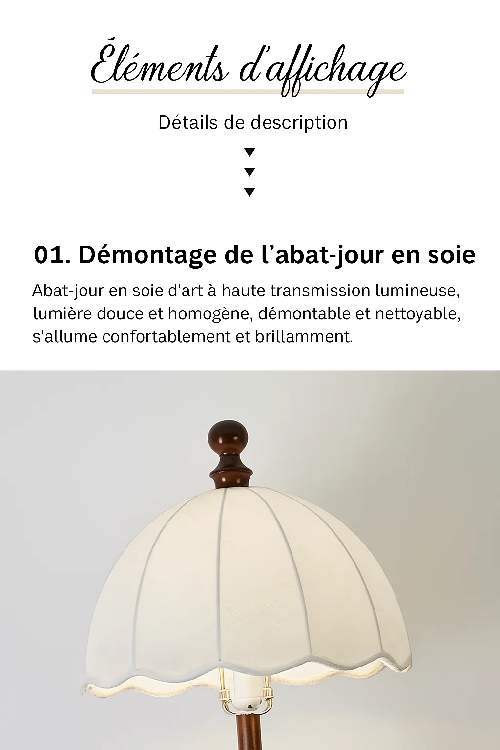 Lampe sur Pied Classique en Bois Massif avec Abat-jour en Soie – Style Vintage Français