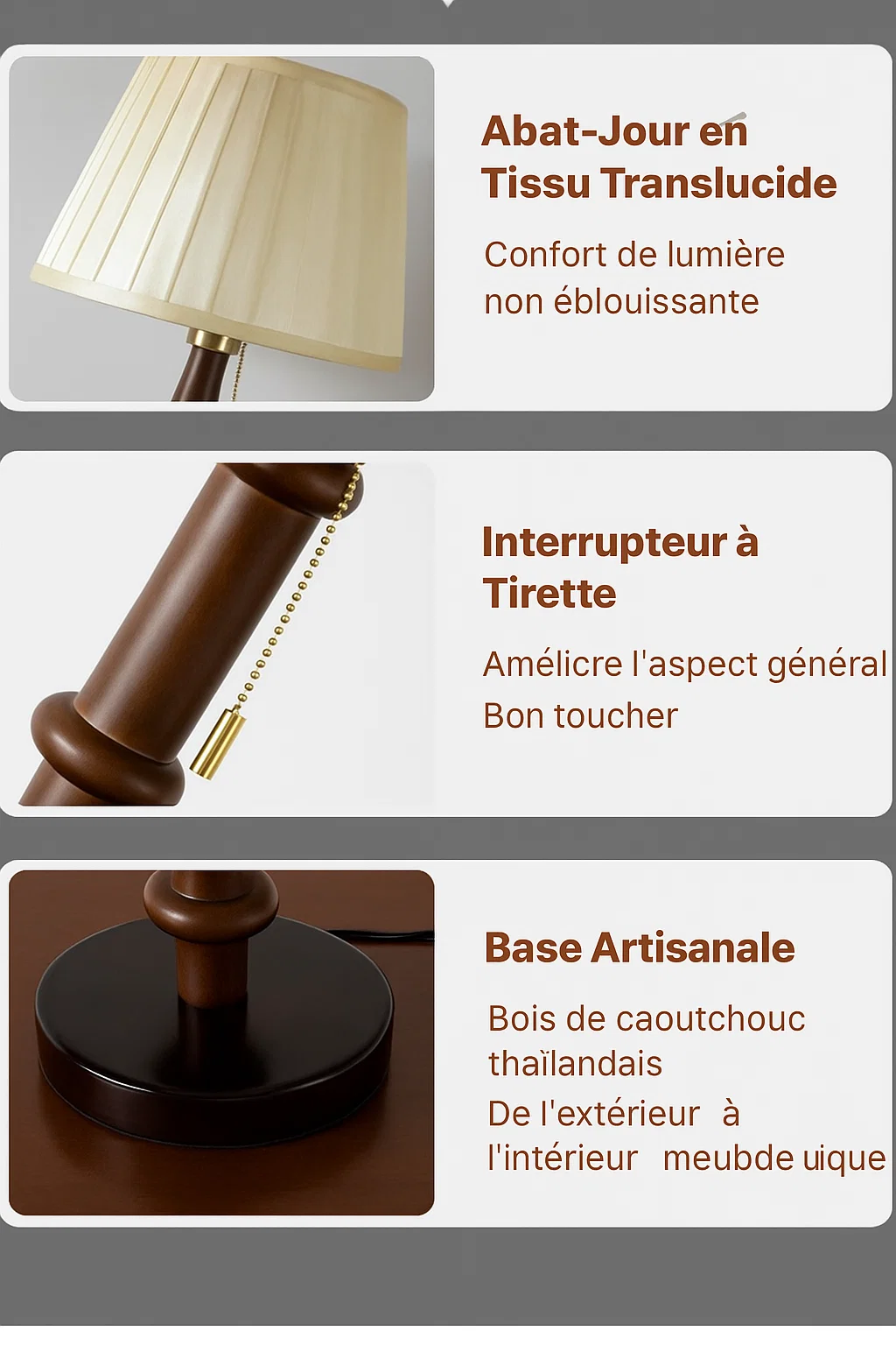 Lampe de table classique avec abat-jour plissé en tissu et base en bois
