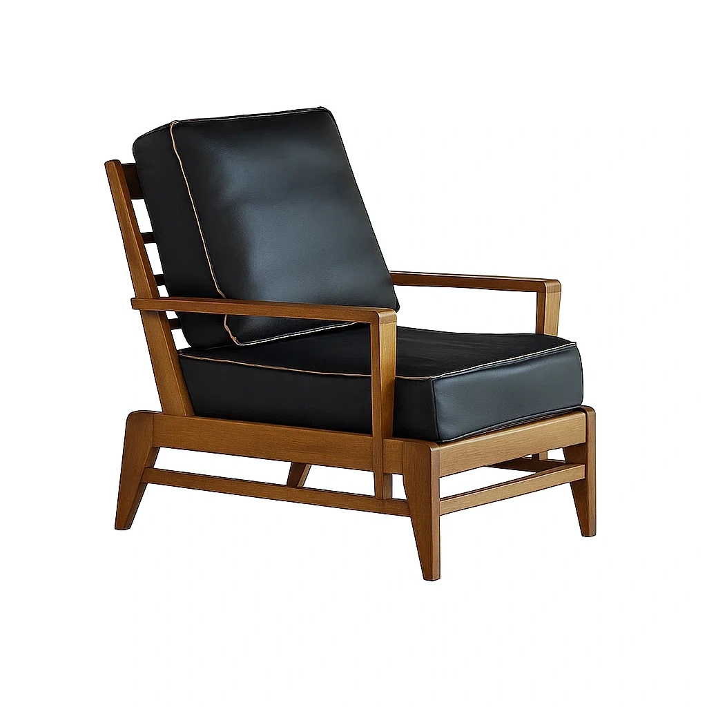 Fauteuil de salon en bois massif avec coussins rembourrés
