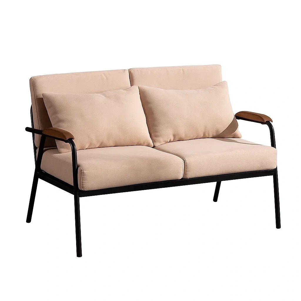 Canapé 2 places moderne avec accoudoirs en bois