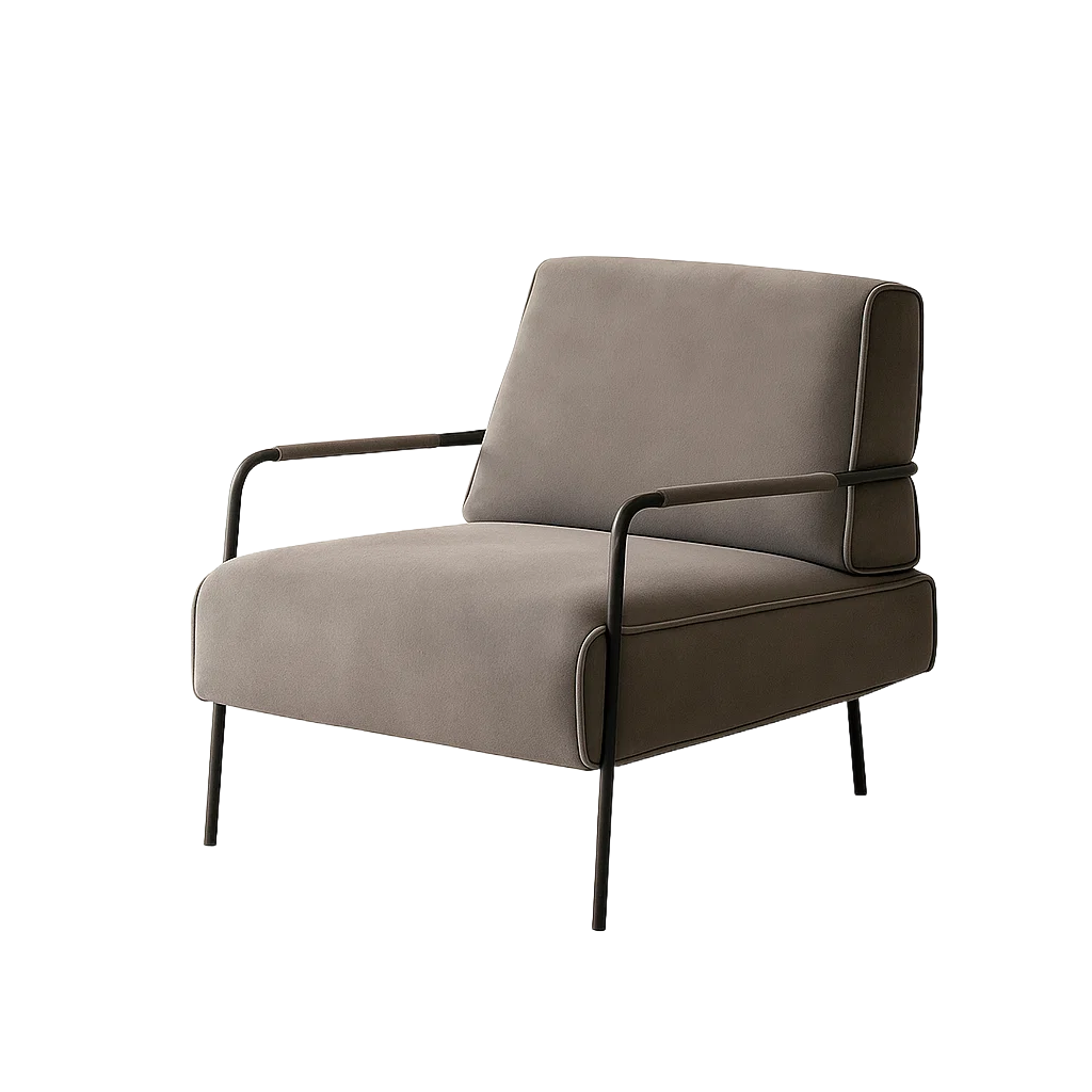 Fauteuil de salon moderne avec structure en métal et assise rembourrée