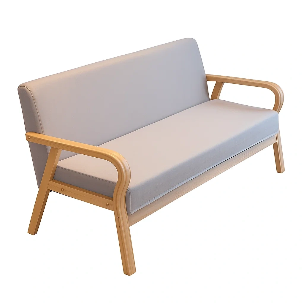 Canapé 2 places en bois avec accoudoirs arrondis et assise confortable