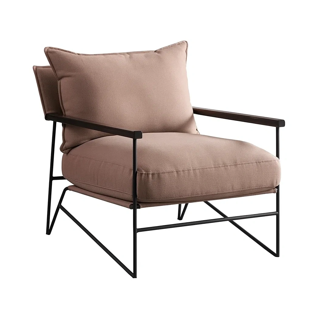 Fauteuil de salon design avec coussins rembourrés et structure en métal