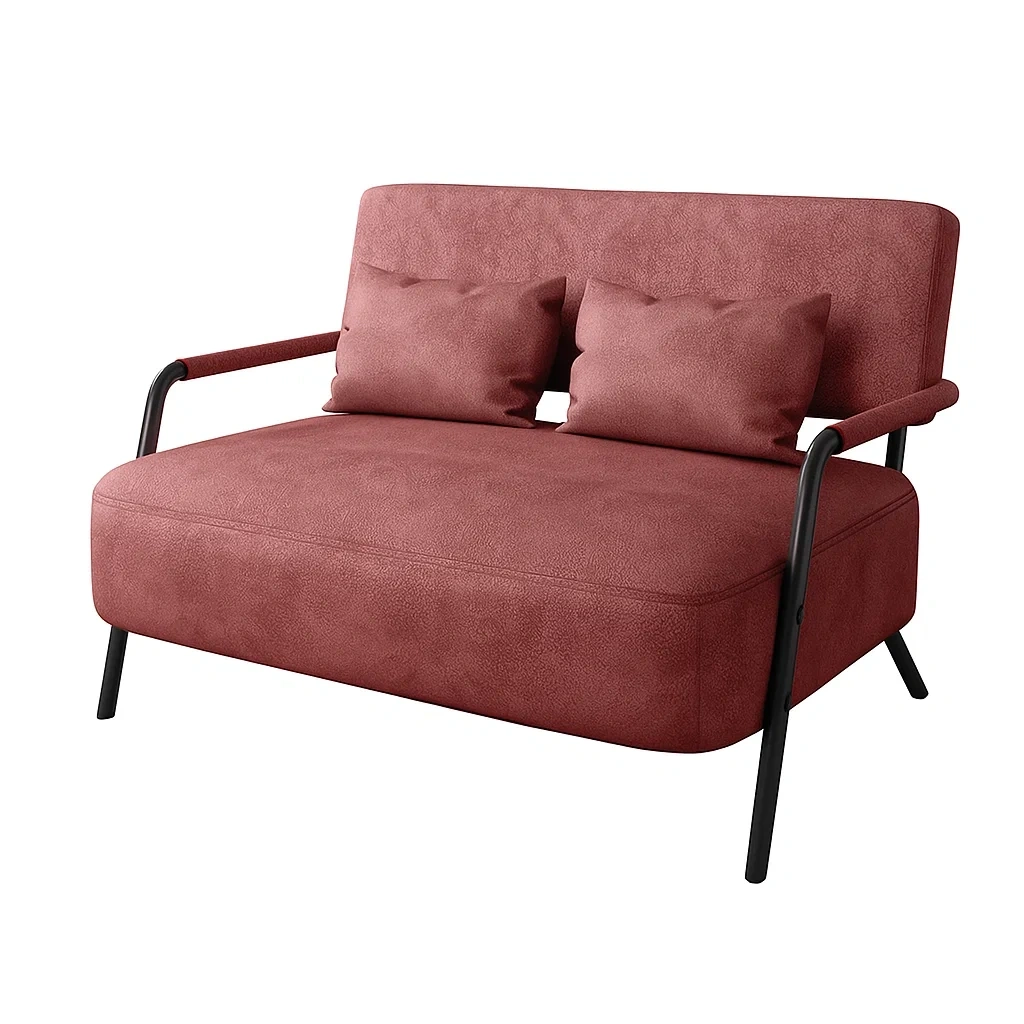 Canapé deux places moderne avec accoudoirs et coussins