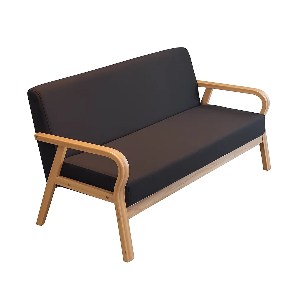 Canapé 2 places en bois avec accoudoirs arrondis et assise confortable