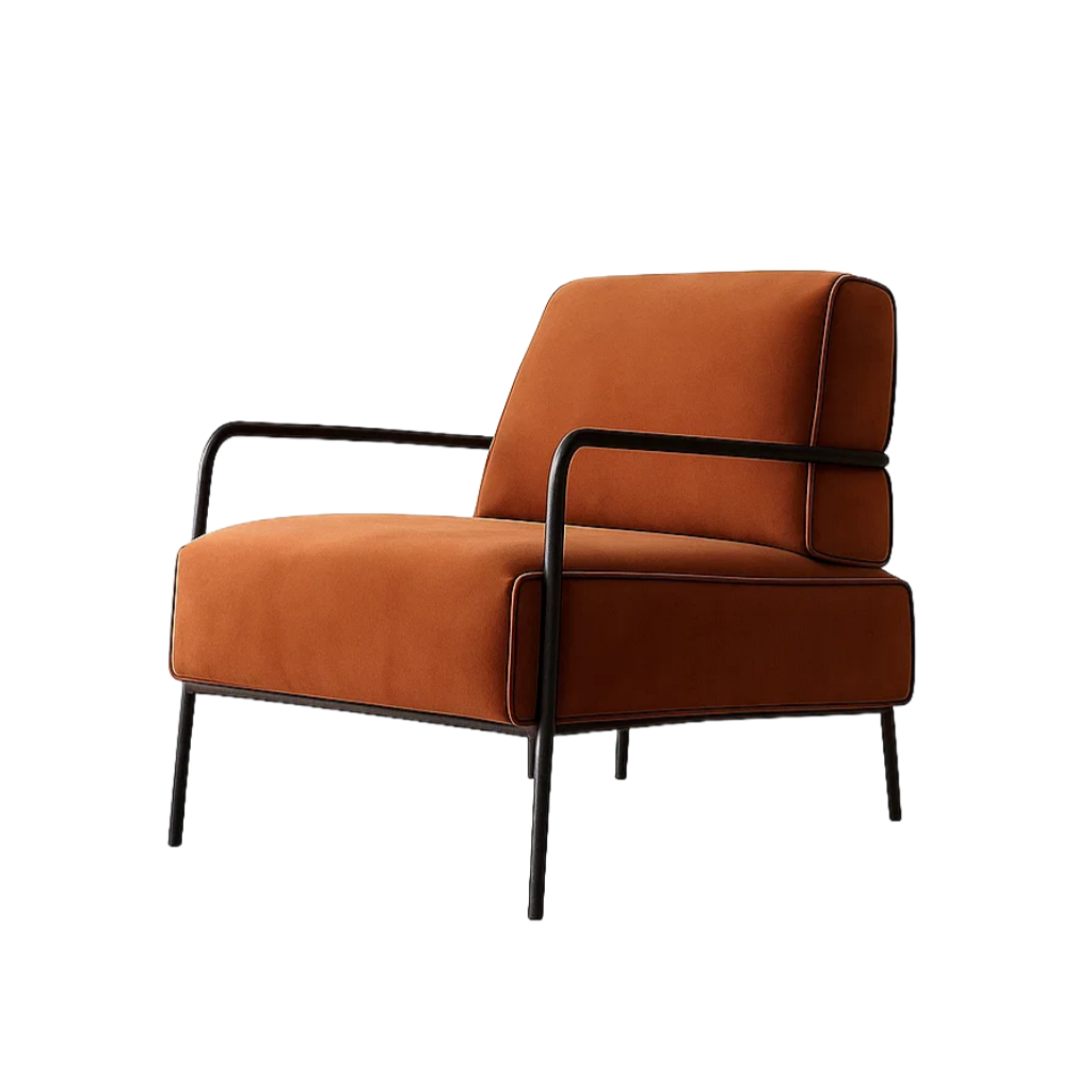 Fauteuil de salon moderne avec structure en métal et assise rembourrée