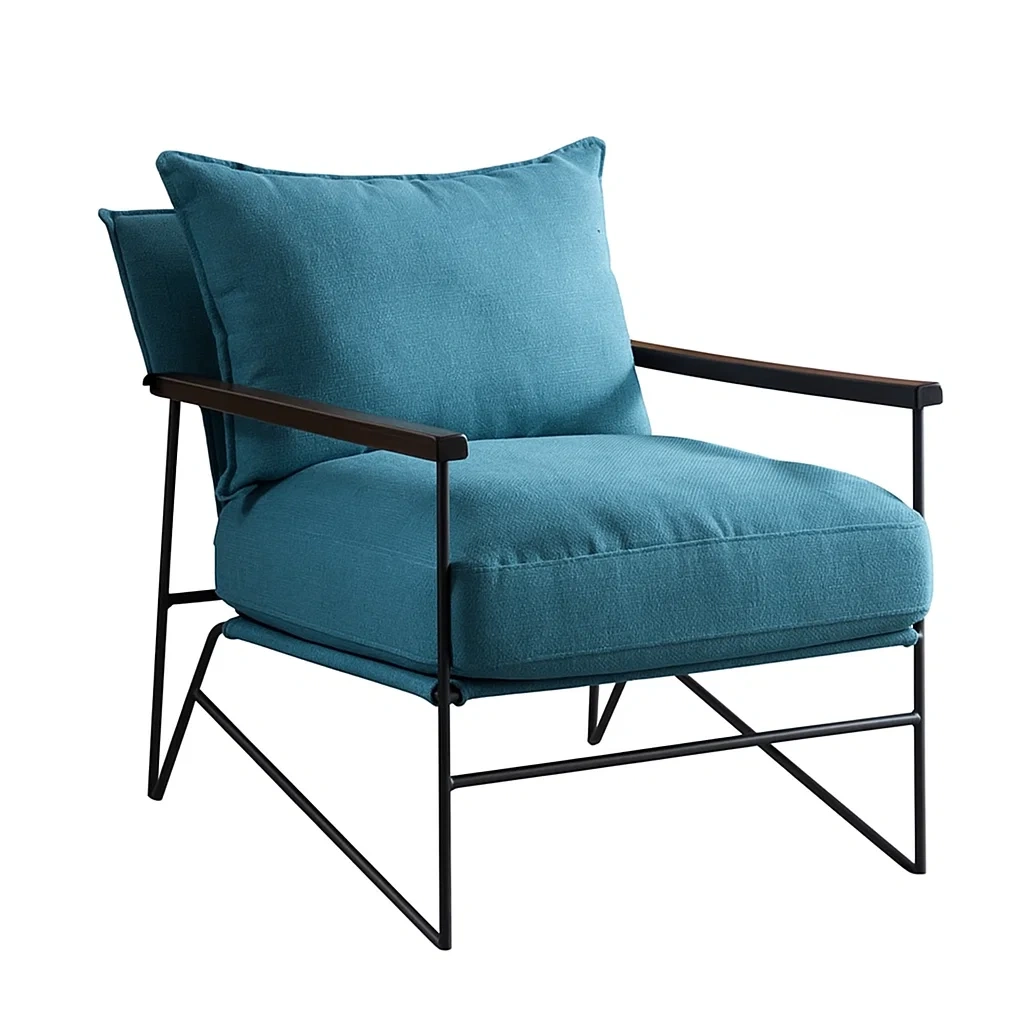 Fauteuil de salon design avec coussins rembourrés et structure en métal
