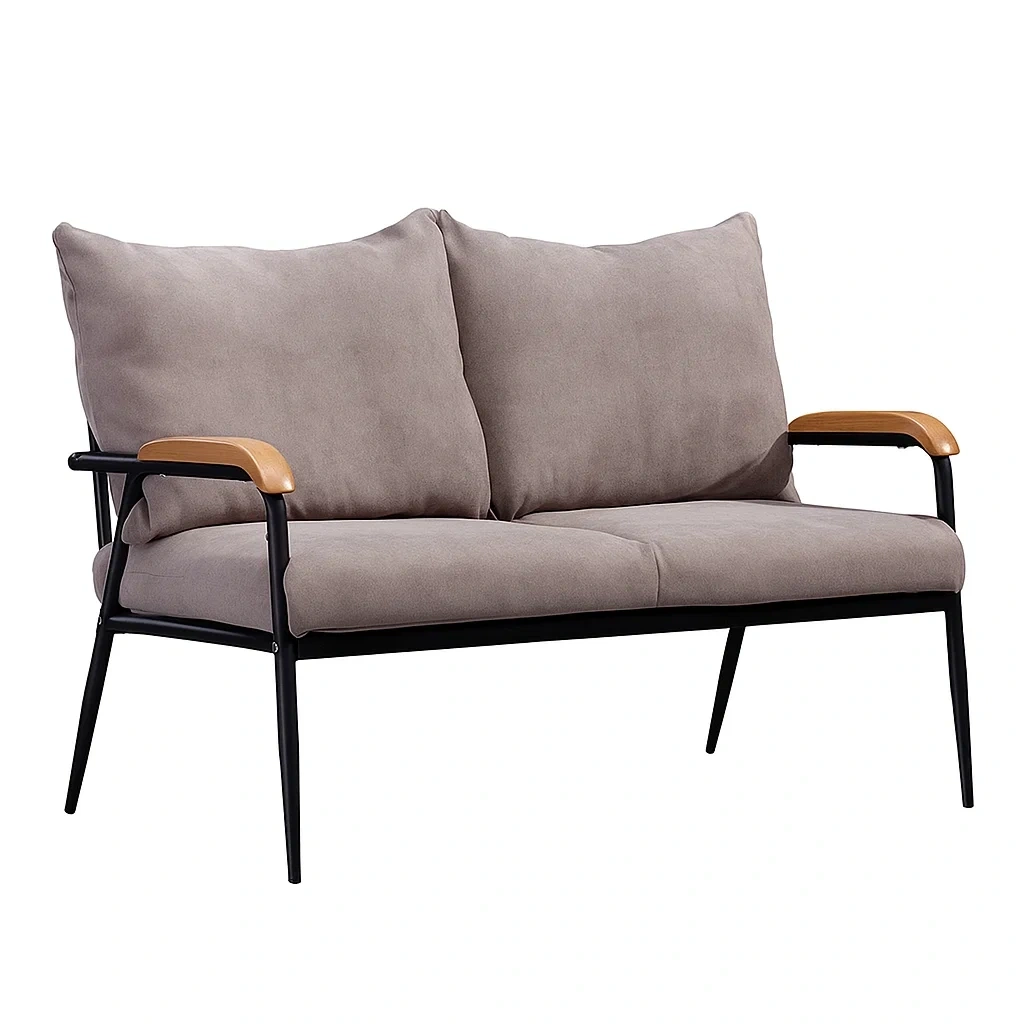 Canapé 2 places moderne avec accoudoirs en bois