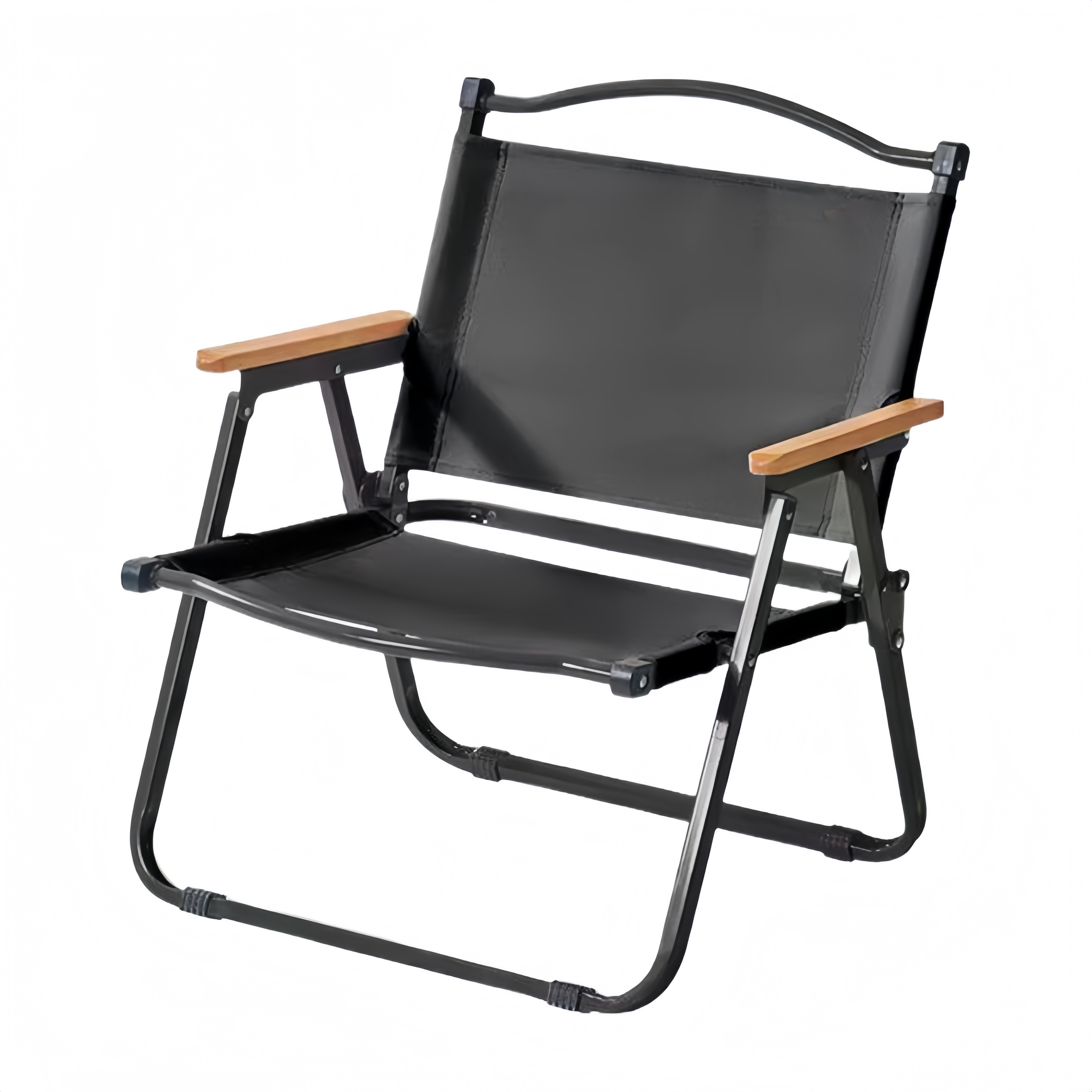 Chaise pliante de camping ergonomique avec accoudoirs en bois – Structure en acier renforcé 150 kg