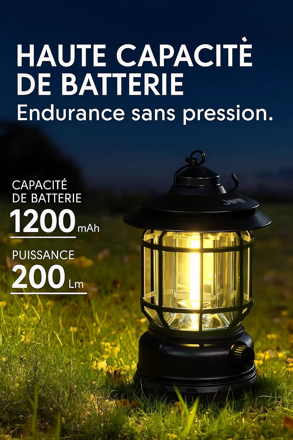 Lampe de camping rechargeable à intensité variable avec crochet – Éclairage LED portable pour l’extérieur