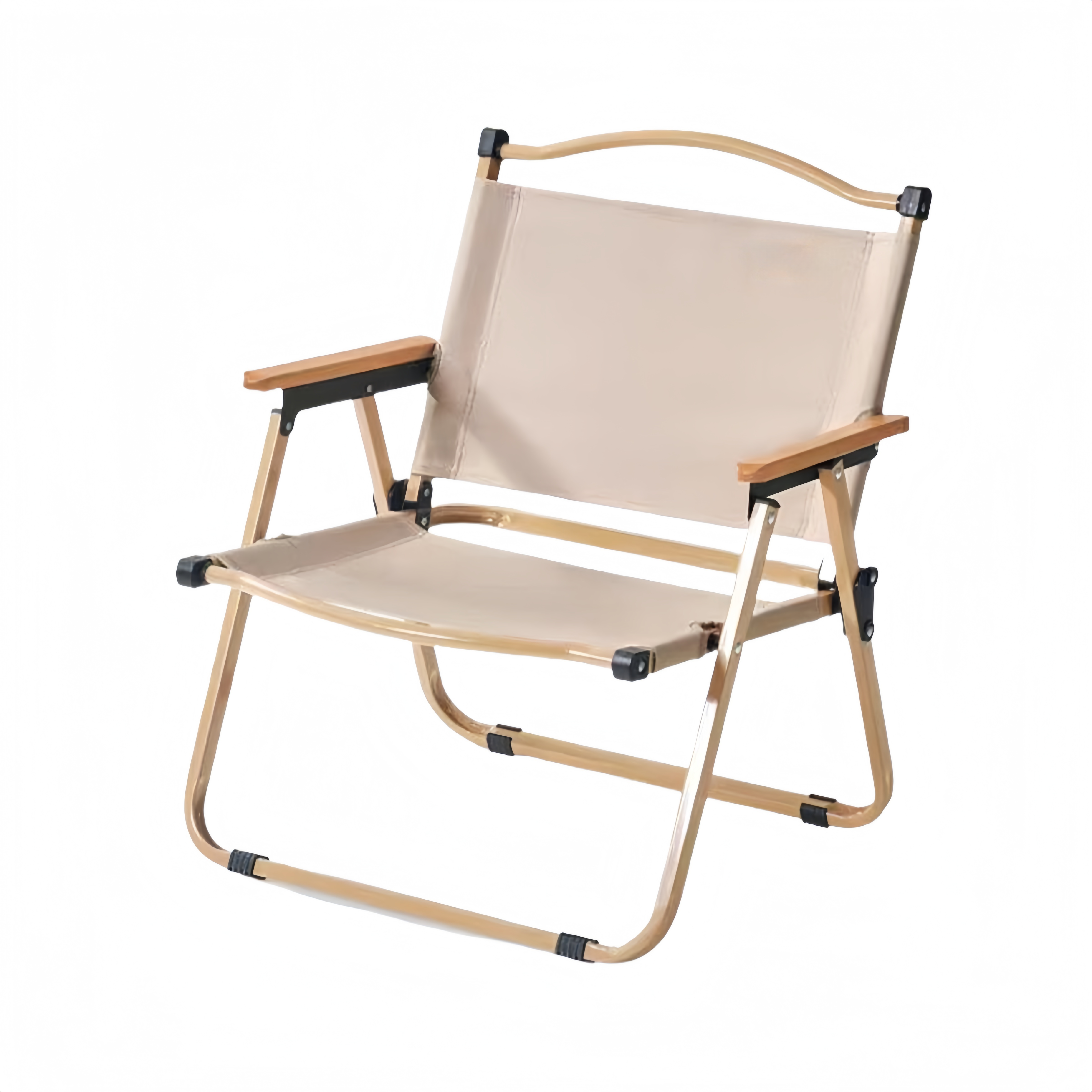 Chaise pliante de camping ergonomique avec accoudoirs en bois – Structure en acier renforcé 150 kg