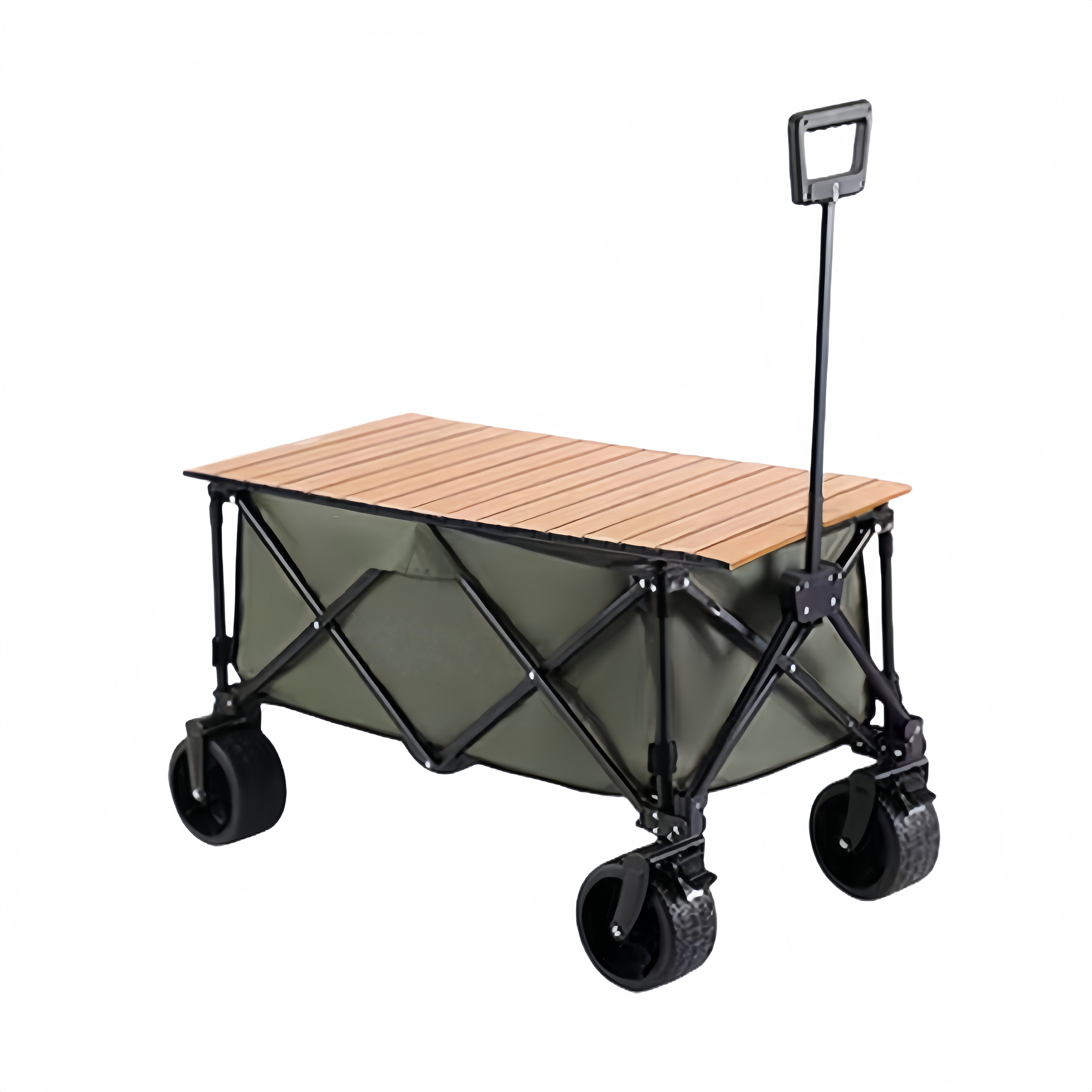 Chariot pliant de camping multifonction avec plateau en bois – Chariot à main portable et robuste