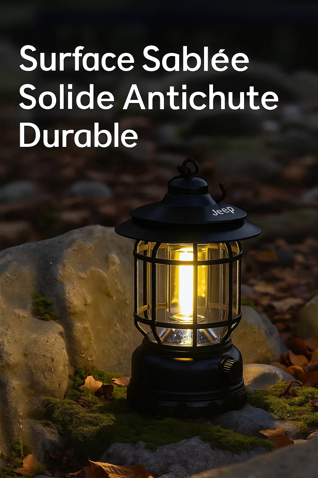 Lampe de camping rechargeable à intensité variable avec crochet – Éclairage LED portable pour l’extérieur