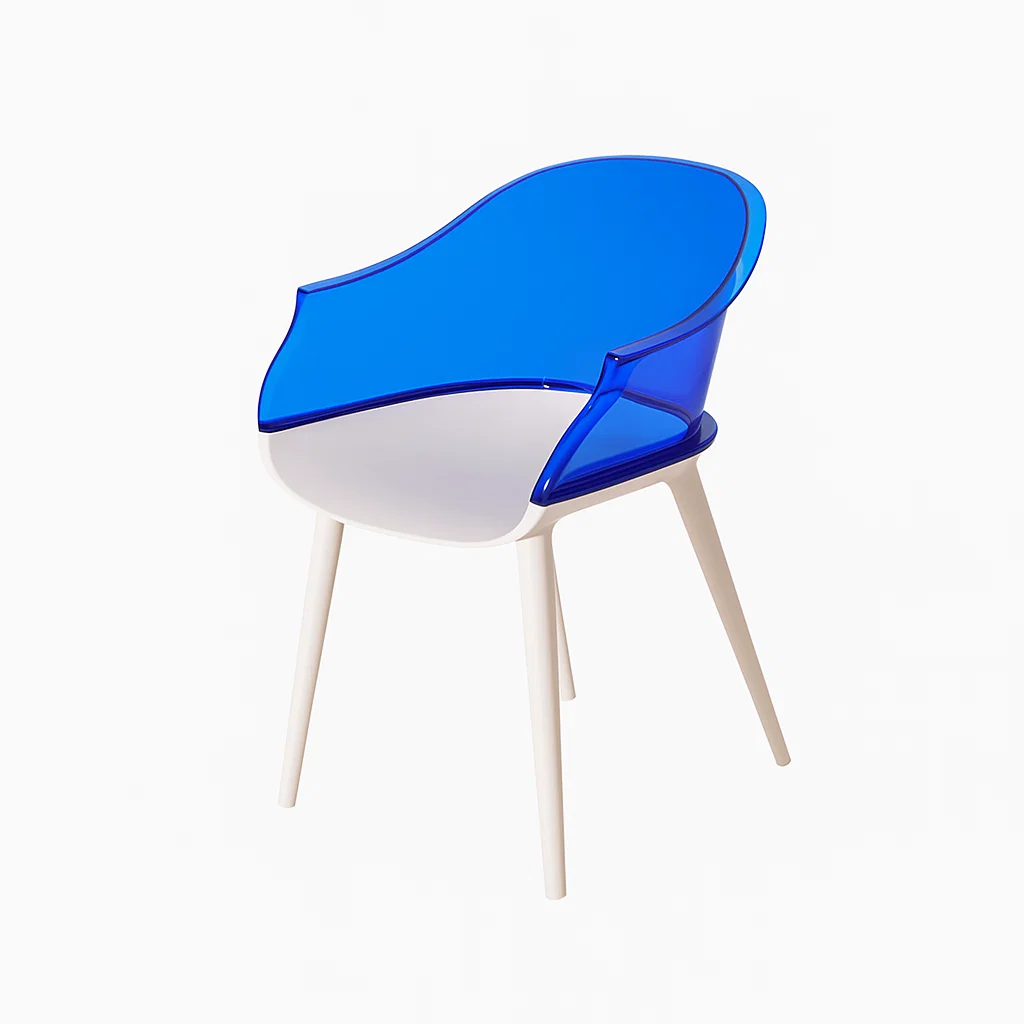 Chaise de salle à manger moderne avec dossier semi-enveloppant en PC transparent et assise ergonomique