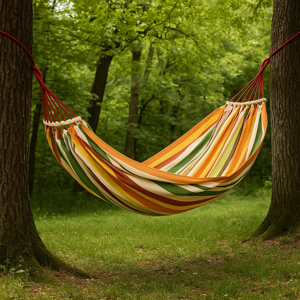 Hamac de camping double en toile respirante avec cordes renforcées et boucles métalliques