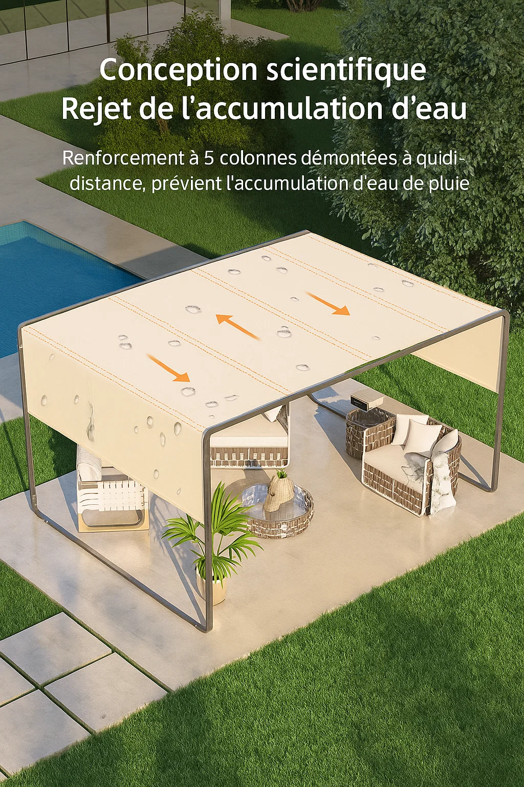 Pergola extérieure avec toile rétractable – structure en aluminium imperméable et anti-UV