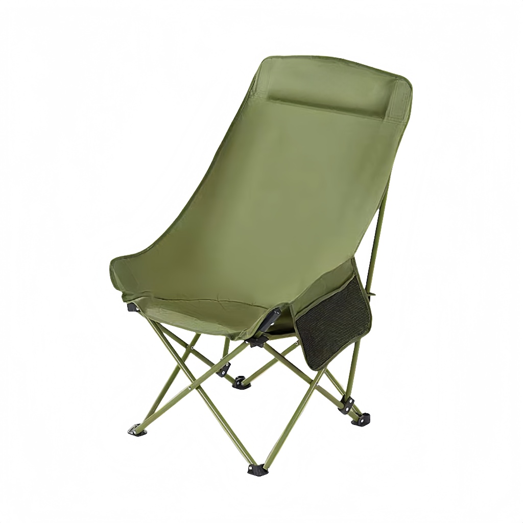 Chaise pliante de camping ergonomique avec dossier haut et poche latérale – Confort portable pour l’extérieur
