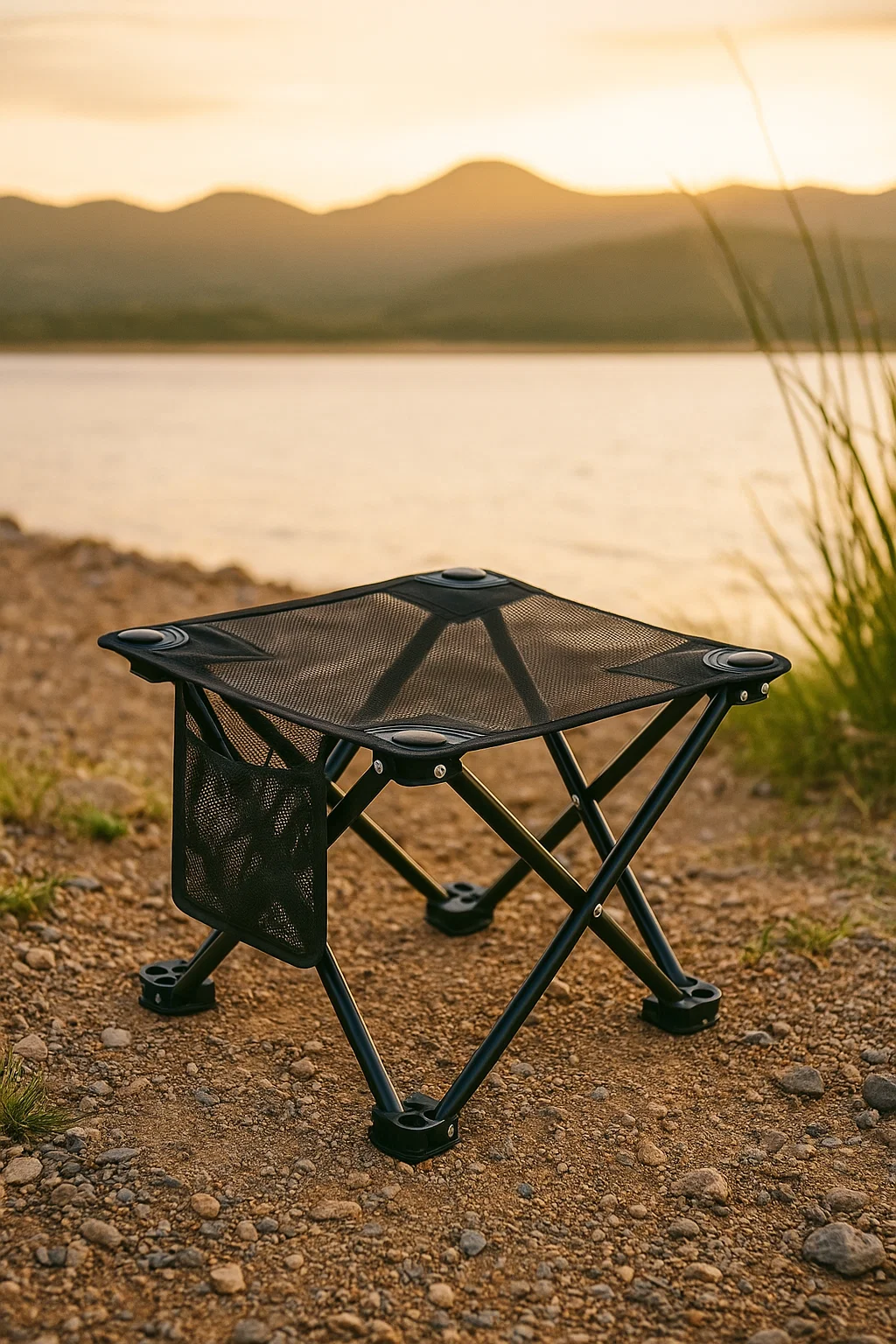 Table pliante de camping en maille respirante – Structure en X stable et légère