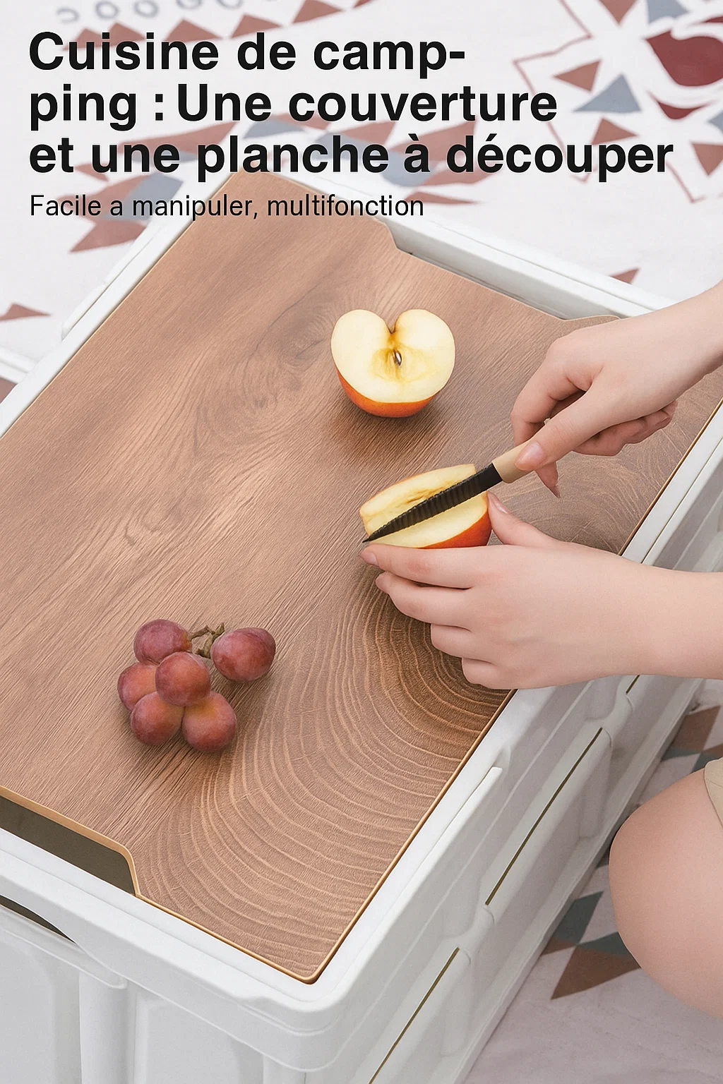 Boîte de rangement pliable avec couvercle en bois et poignées rétractables – Coffre de camping multifonction