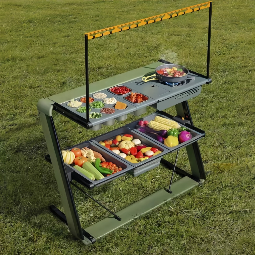 Table de cuisine extérieure pliante – station de cuisson portable multifonction 3 niveaux