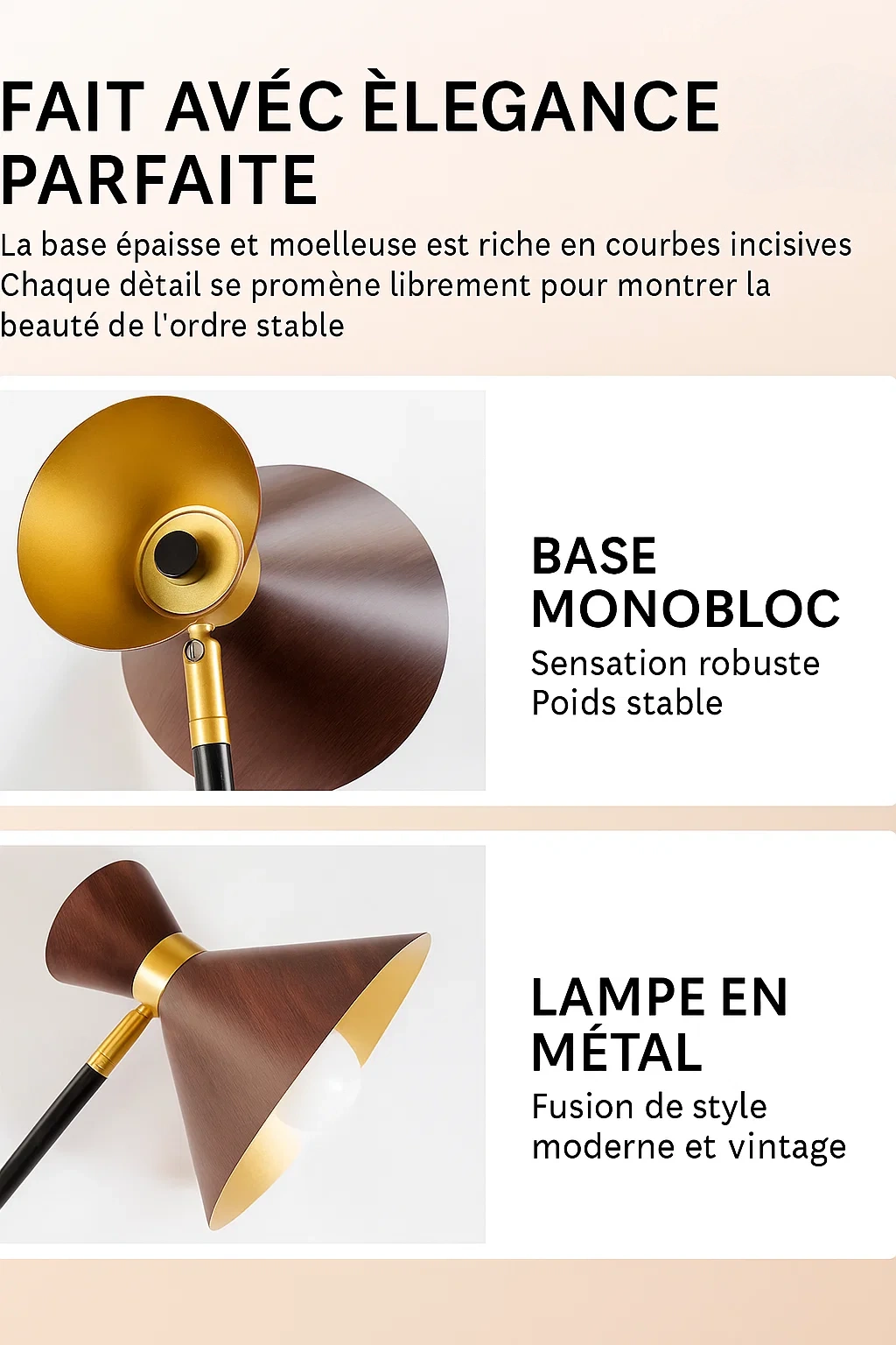 Lampadaire design en métal style moderne et vintage pour salon ou chambre