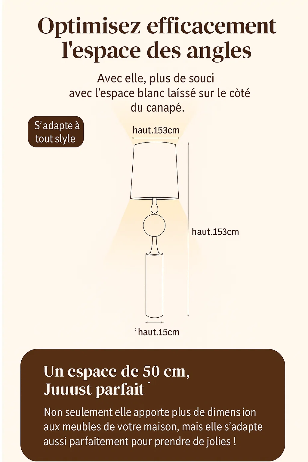 Lampadaire design moderne en métal chromé avec abat-jour en lin