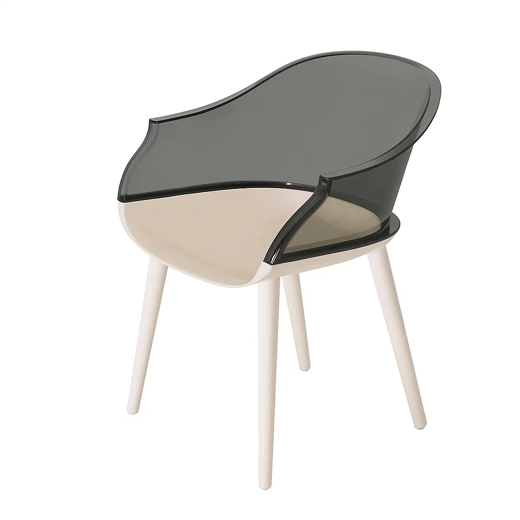 Chaise de salle à manger moderne avec dossier semi-enveloppant en PC transparent et assise ergonomique