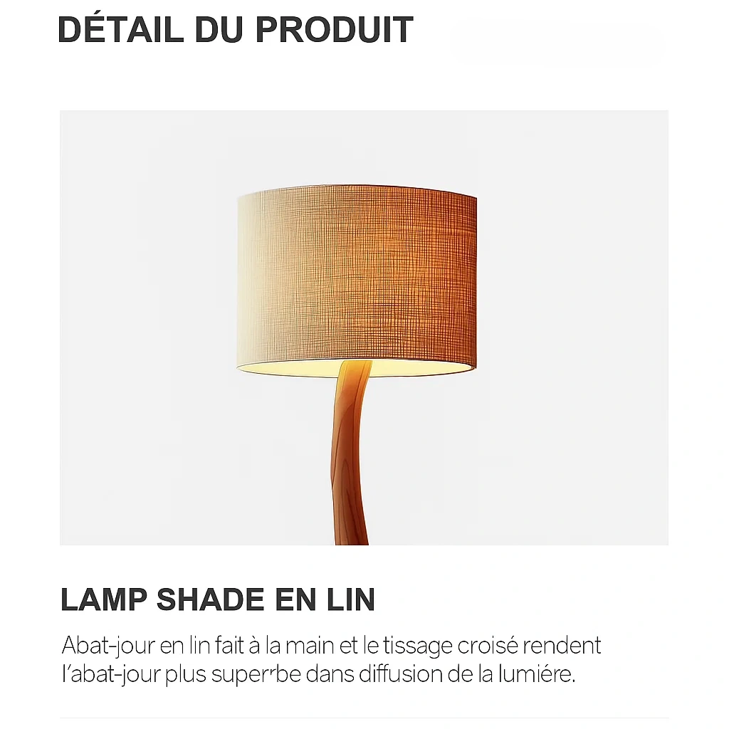 Lampe sur Pied en Bois avec Abat-jour en Lin, Design Naturel et Élégant