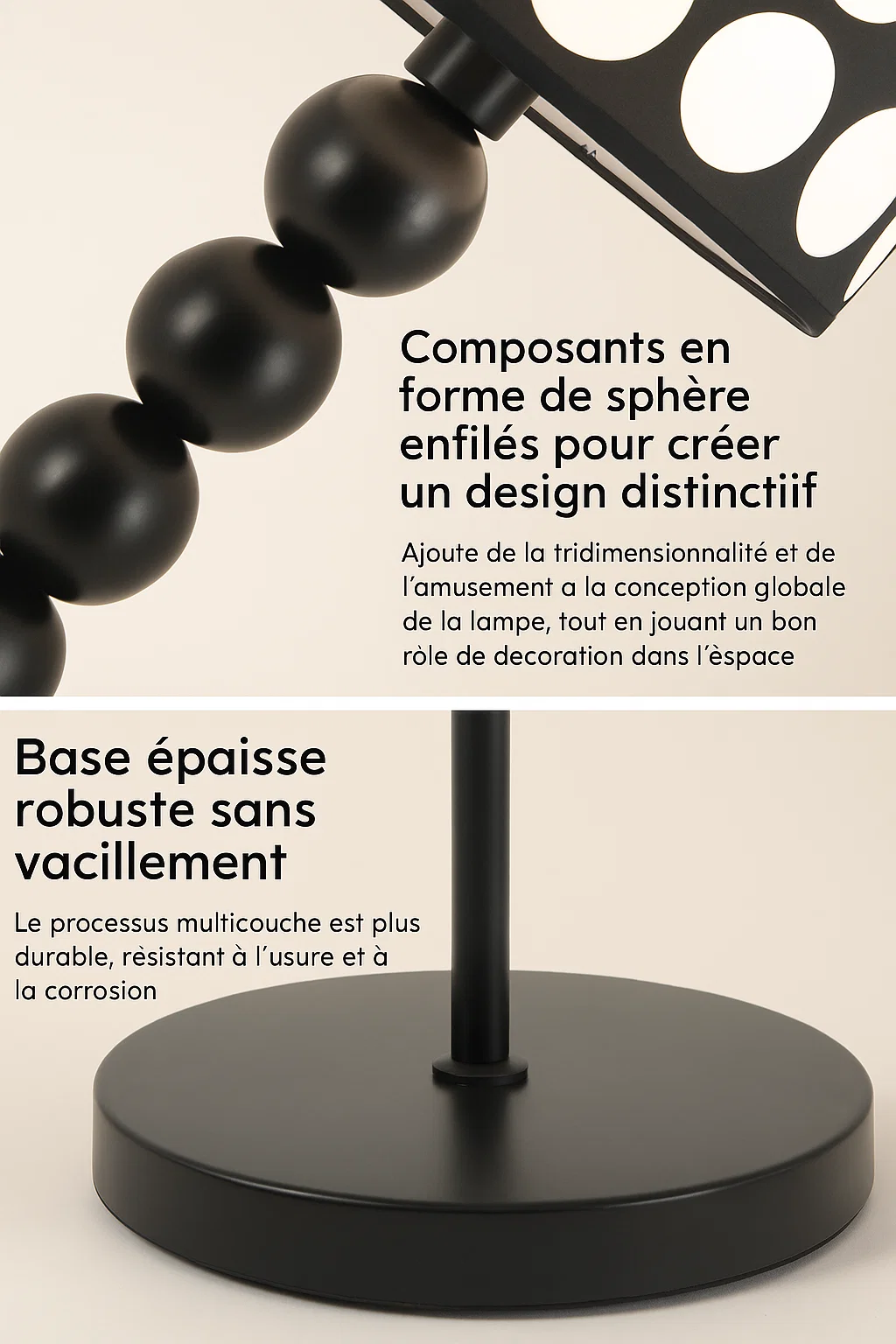 Lampe de sol design à abat-jour à pois – Pied sphérique décoratif moderne