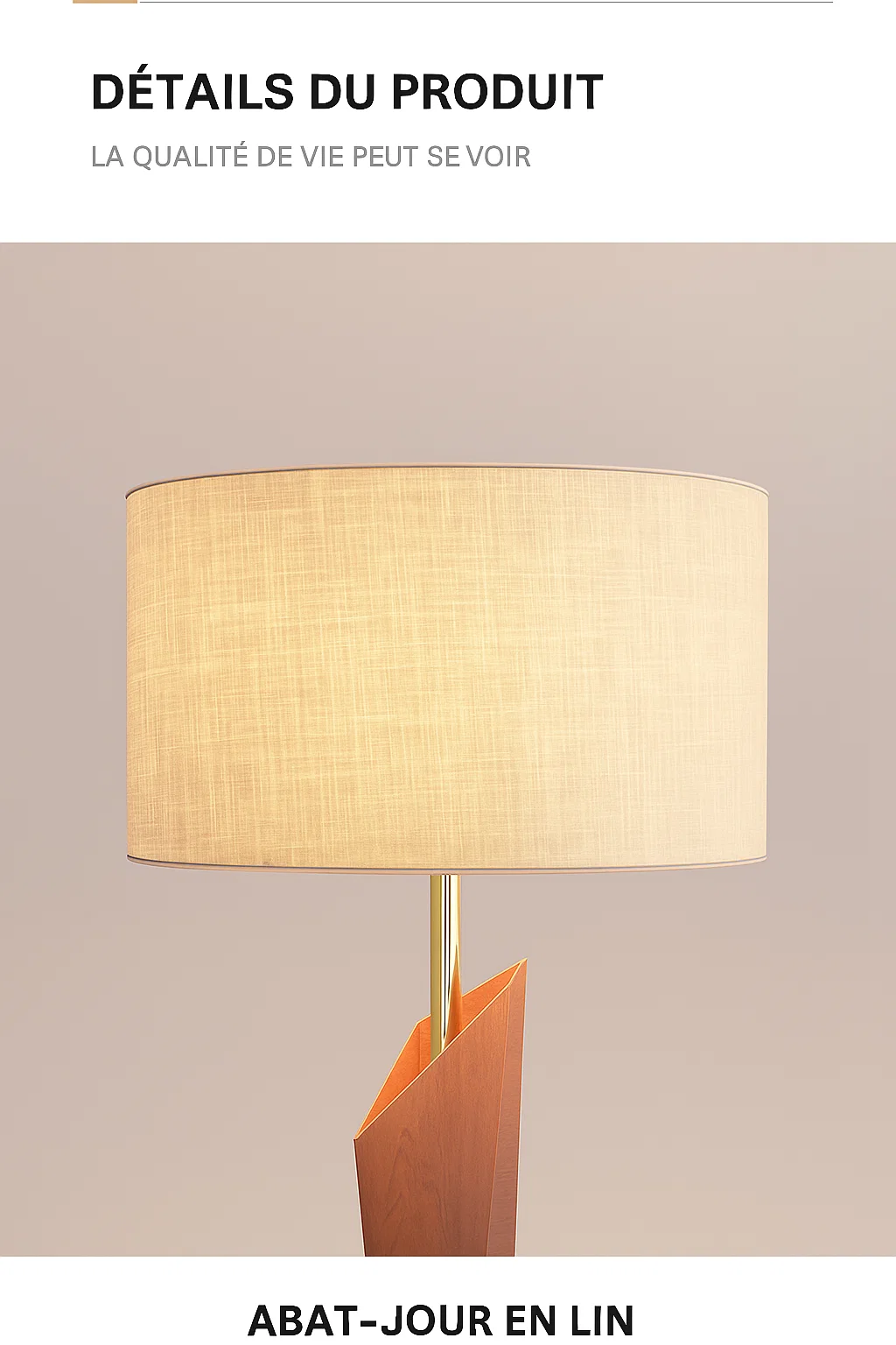 Lampe de sol moderne en résine avec abat-jour en lin – Design minimaliste