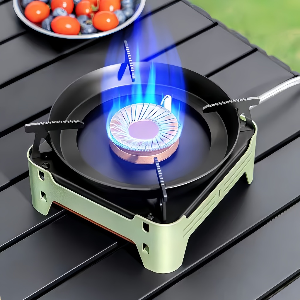 Réchaud de camping portable à gaz – brûleur en cuivre pur avec pare-vent intégré