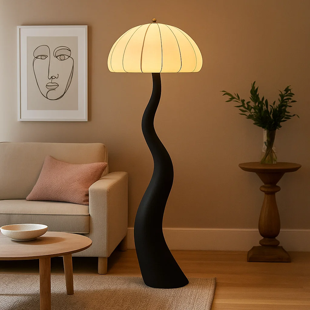 Lampe sur pied design moderne en forme de vague avec abat-jour translucide