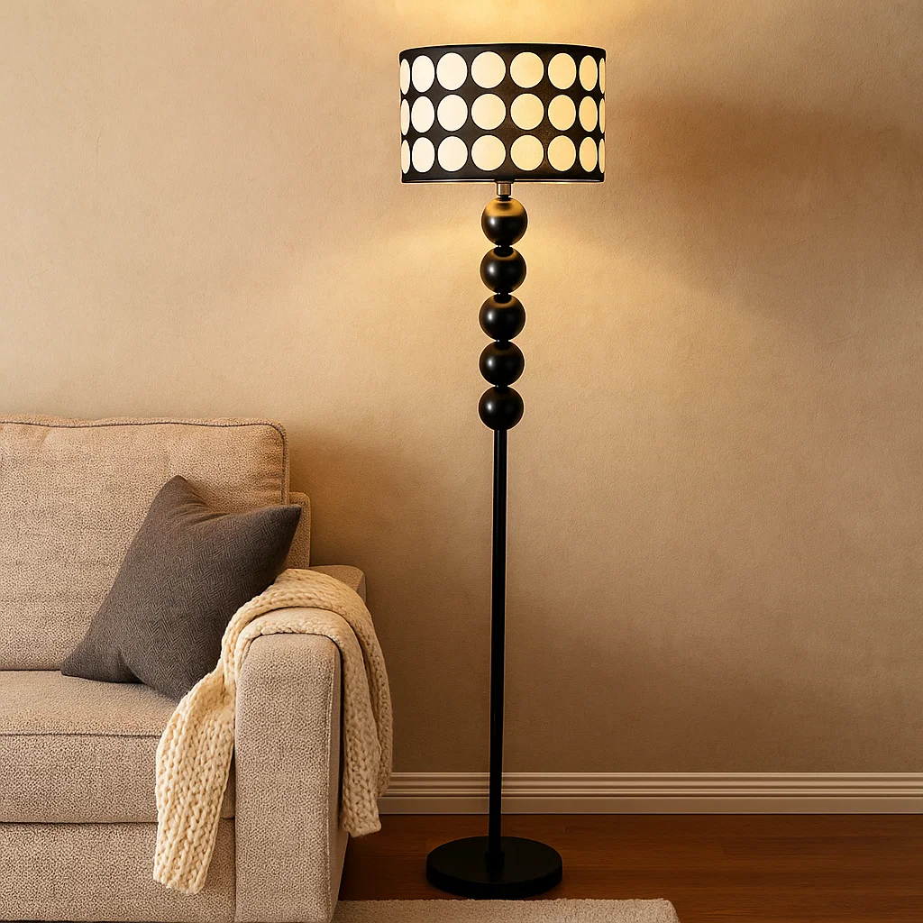 Lampe de sol design à abat-jour à pois – Pied sphérique décoratif moderne