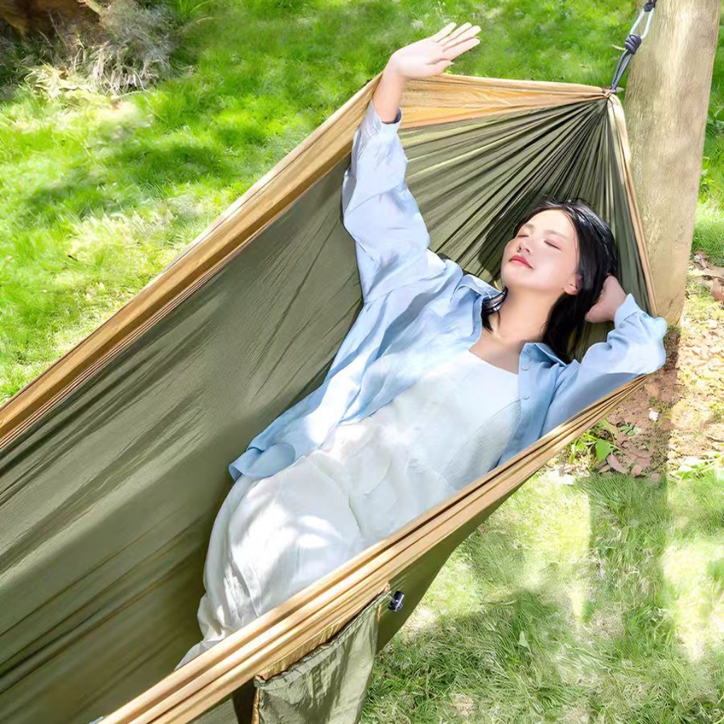 Hamac de camping portable en toile respirante avec sangles et mousquetons
