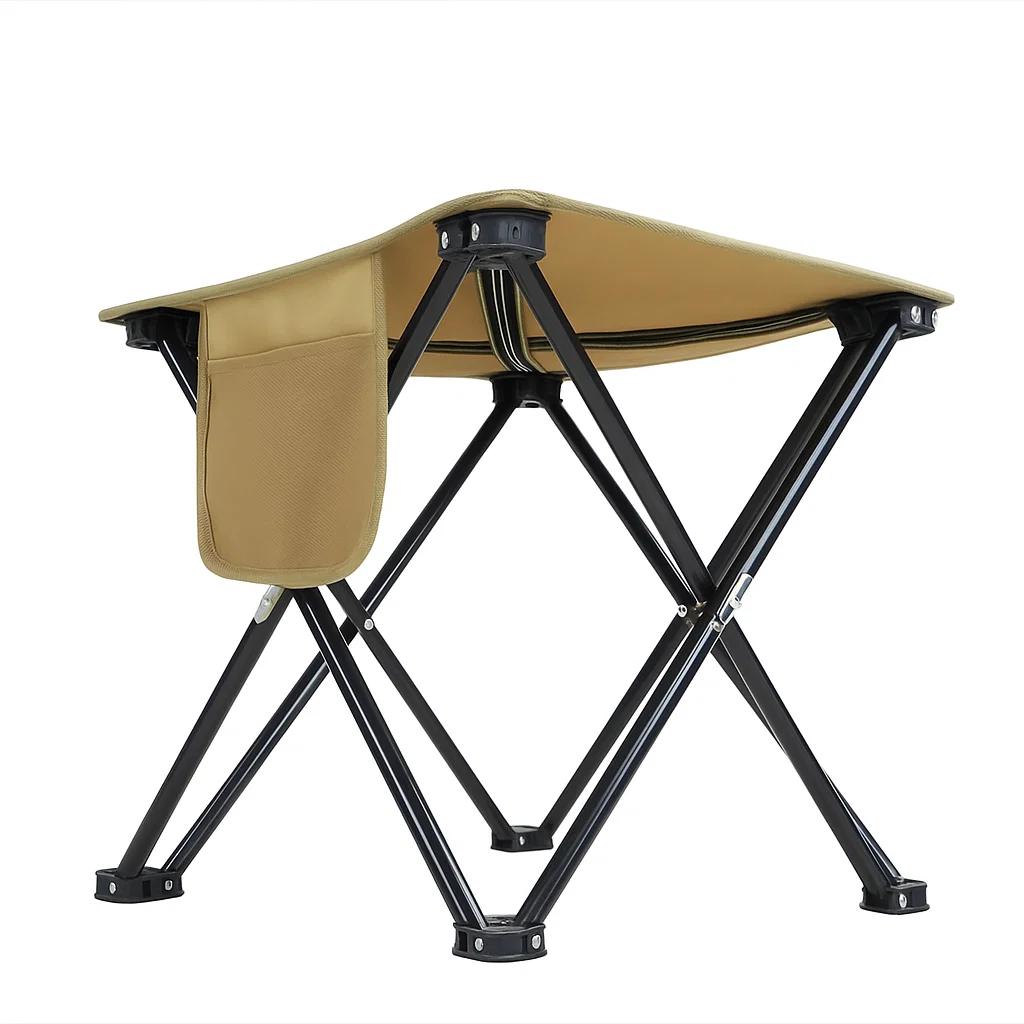 Table pliante de camping portable avec structure en acier et poche latérale