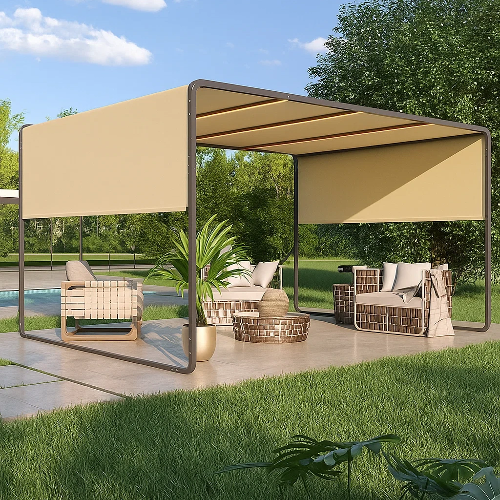 Pergola extérieure avec toile rétractable – structure en aluminium imperméable et anti-UV