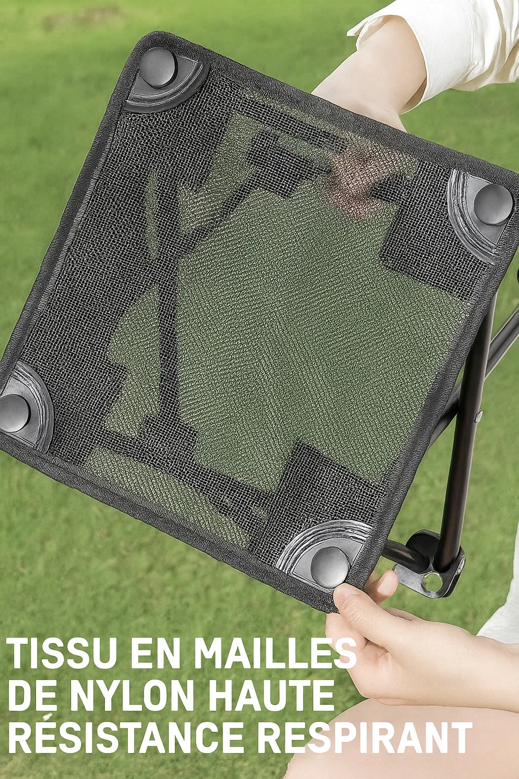 Table pliante de camping en maille respirante – Structure en X stable et légère
