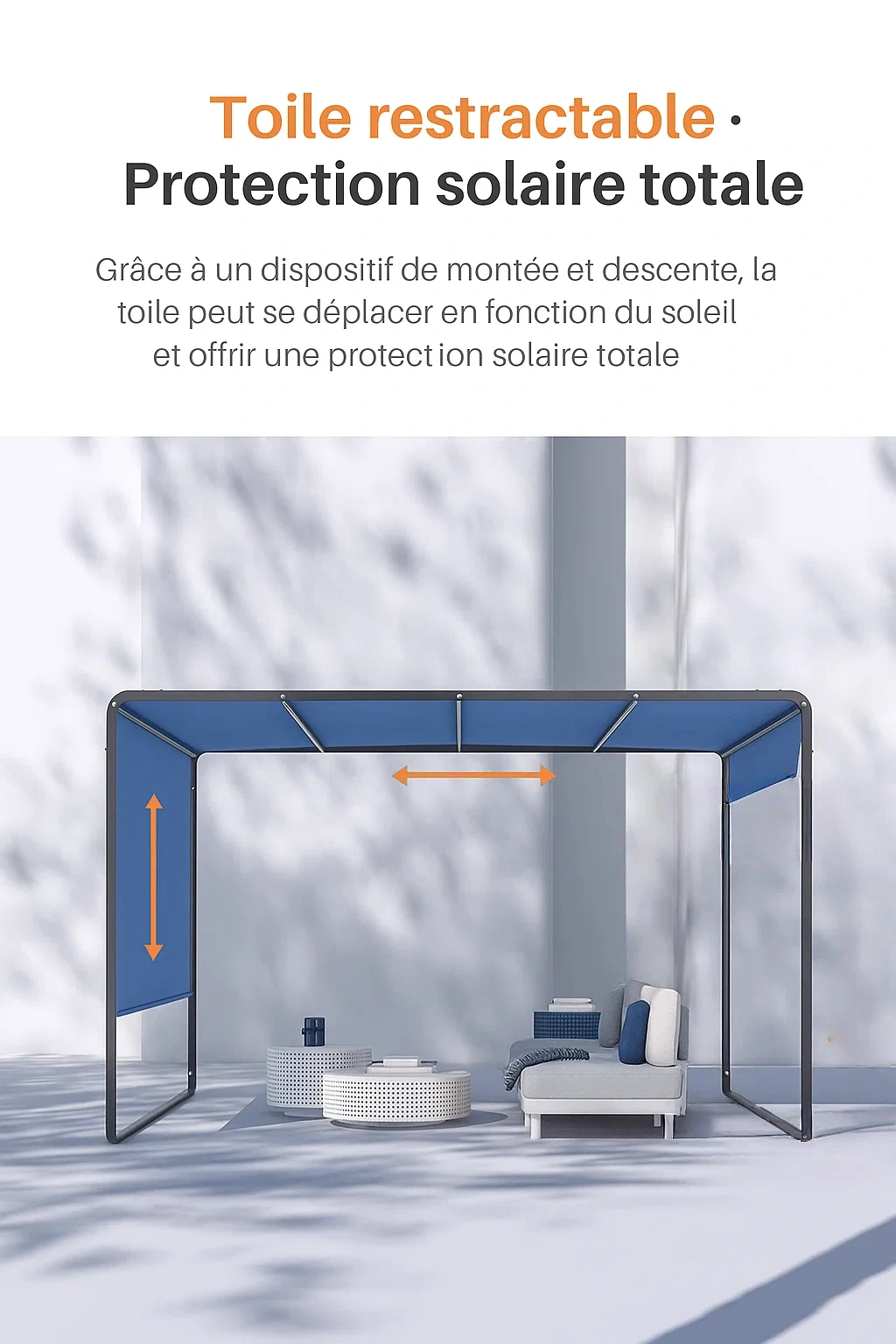 Pergola extérieure avec toile rétractable – structure en aluminium imperméable et anti-UV