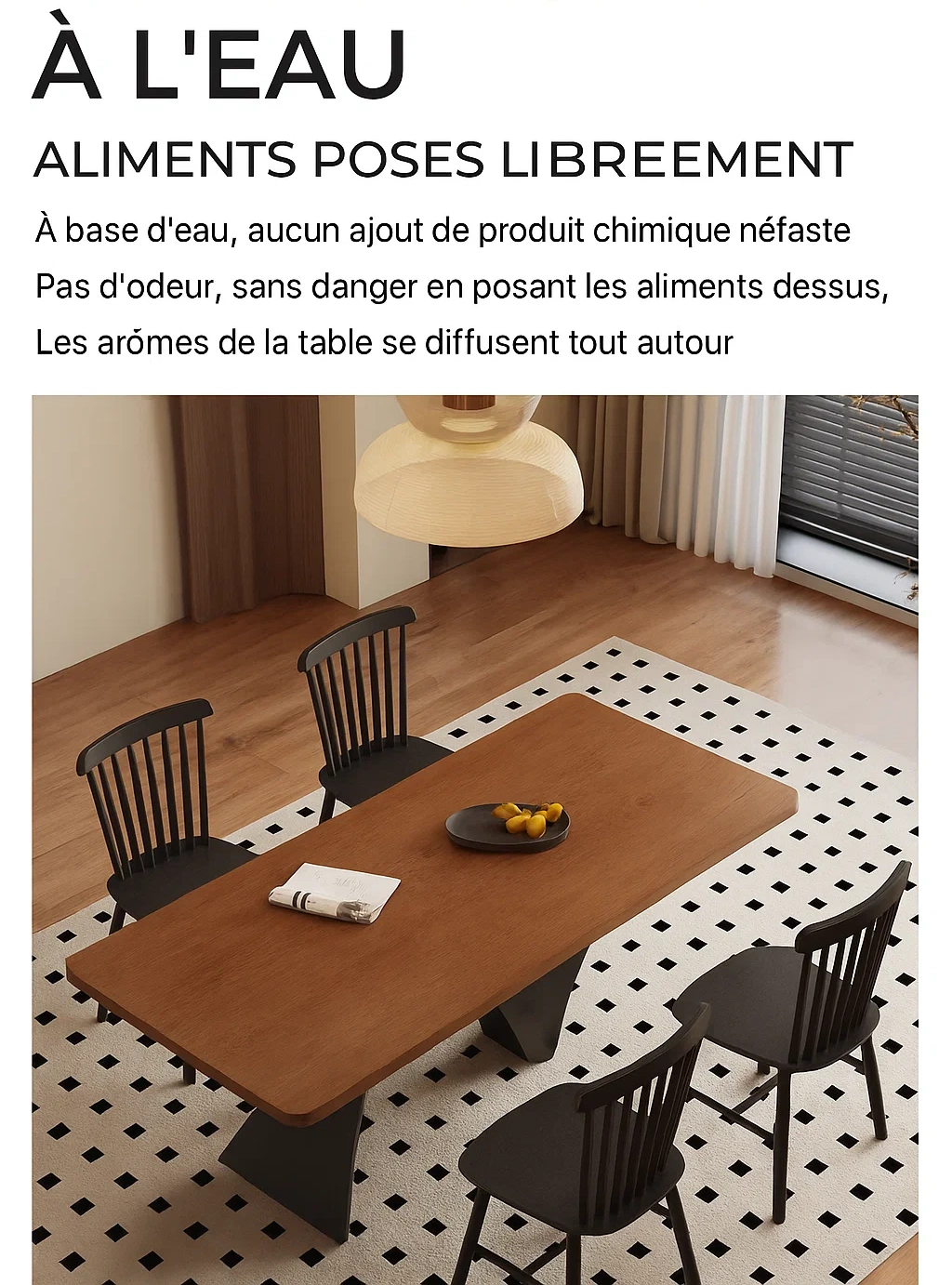Table à manger design en frêne massif avec pieds en fer de type N