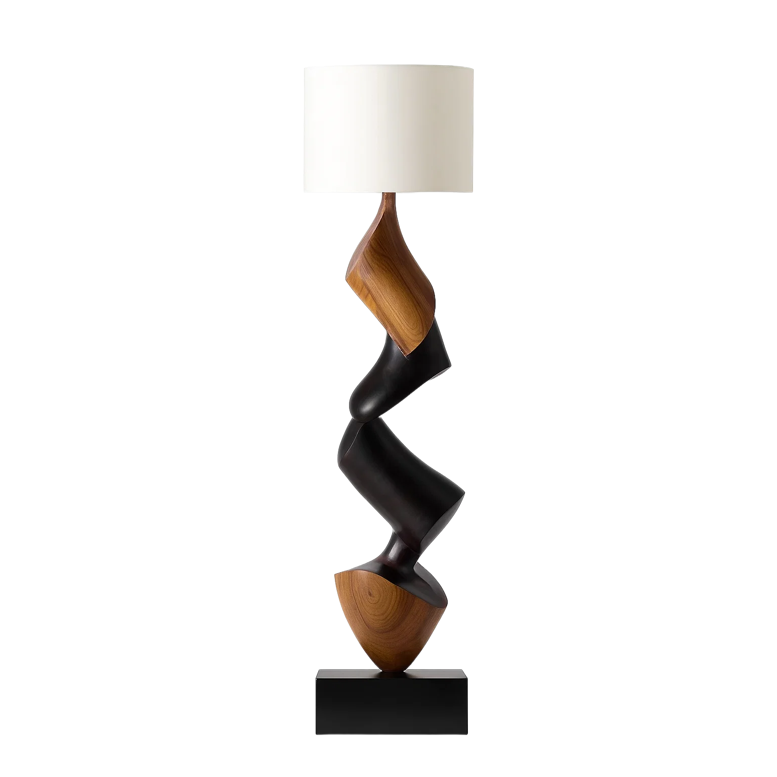 Lampe sur pied en bois sculpté avec abat-jour en lin – Design artistique et moderne