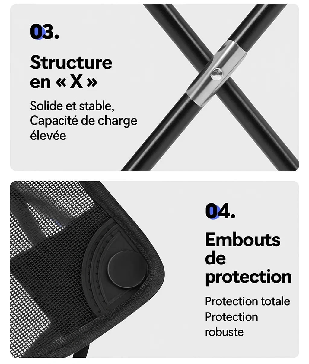 Table pliante de camping en maille respirante – Structure en X stable et légère