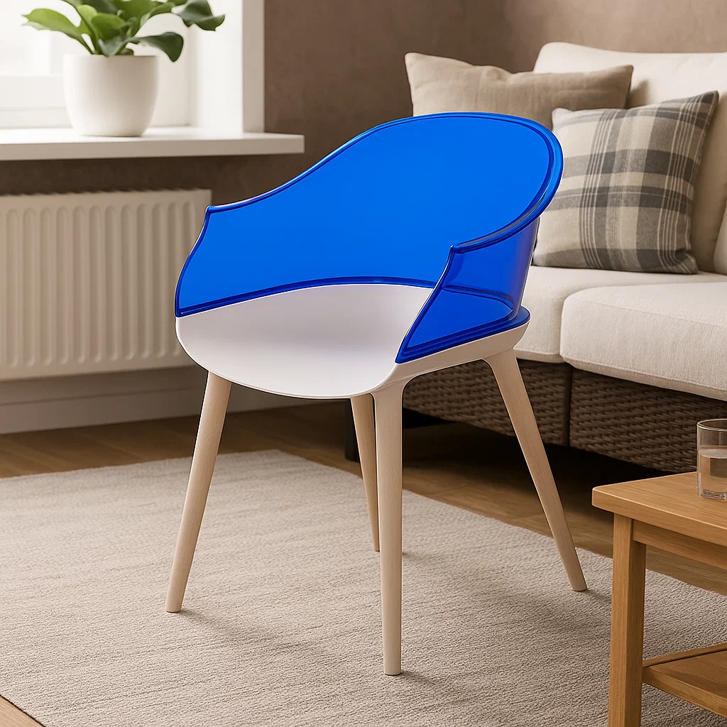 Chaise de salle à manger moderne avec dossier semi-enveloppant en PC transparent et assise ergonomique