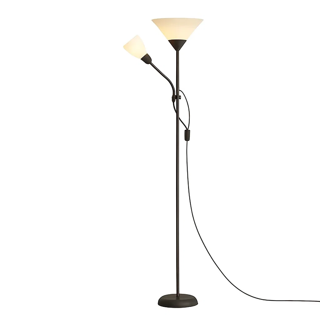 Lampadaire double tête avec bras flexible et abat-jour en PVC haute transparence