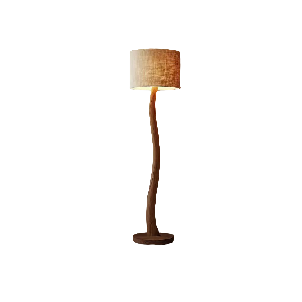 Lampe sur Pied en Bois avec Abat-jour en Lin, Design Naturel et Élégant