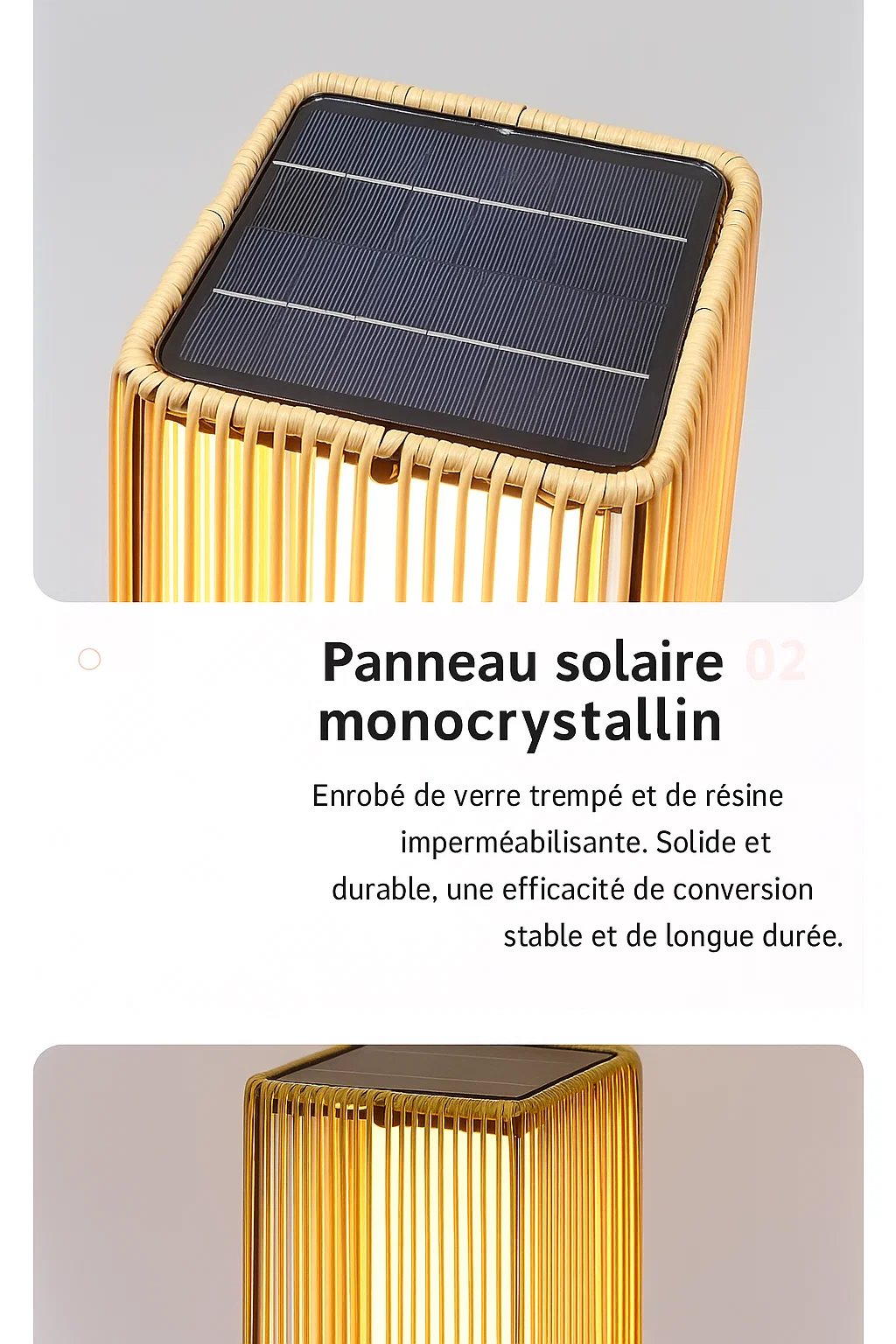 Lampadaire solaire LED en bois et métal pour extérieur IP65