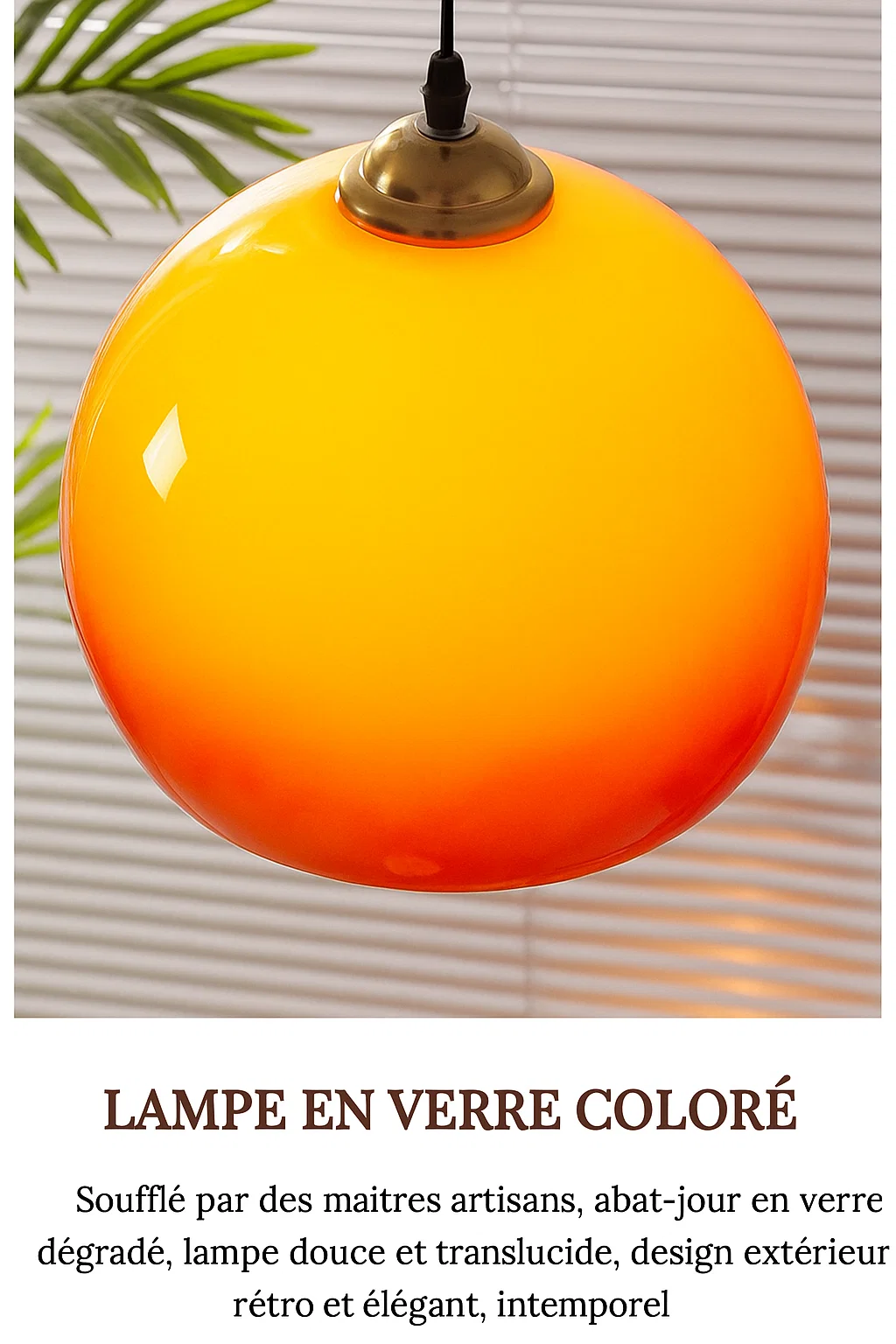 Lampadaire multifonction en bois massif avec abat-jour en verre coloré et table intégrée