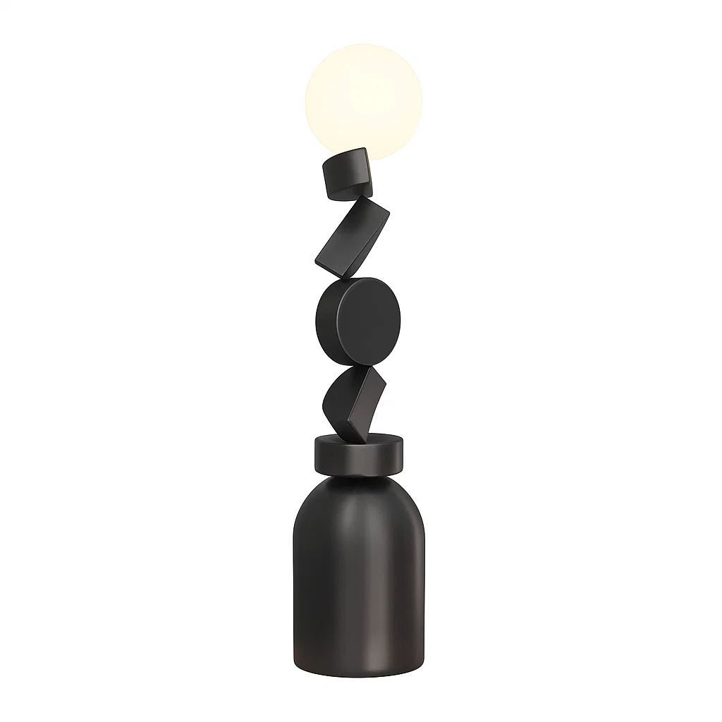 Lampe de sol design géométrique en acrylique dépoli et résine – Style artistique moderne