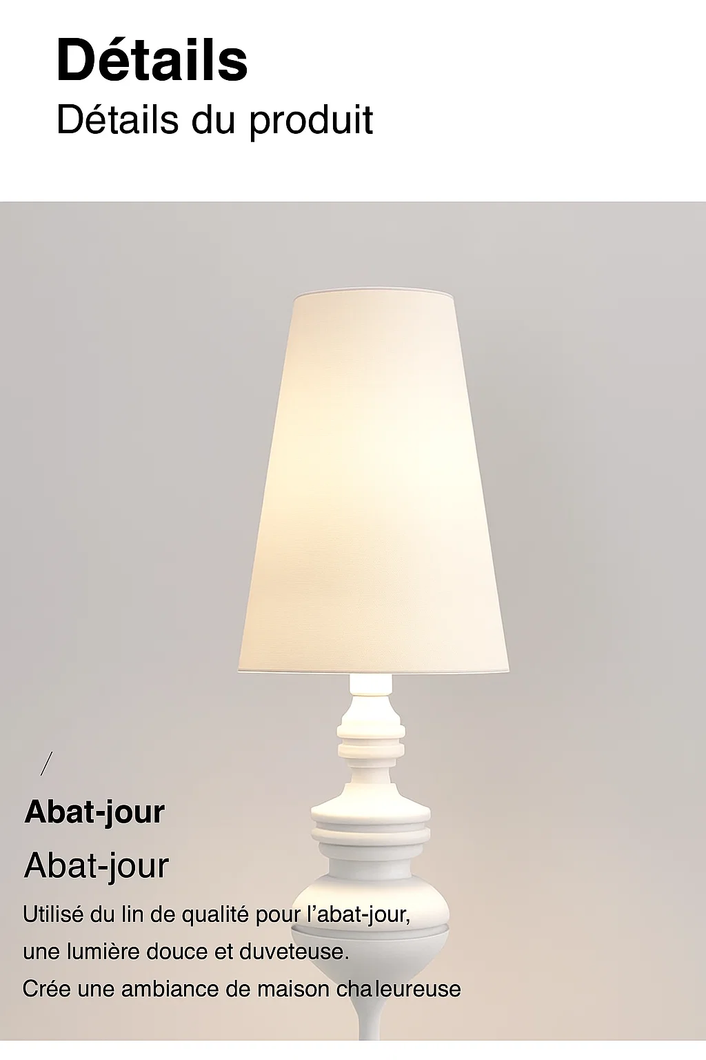 Lampe de sol en lin et fer forgé – Design minimaliste moderne