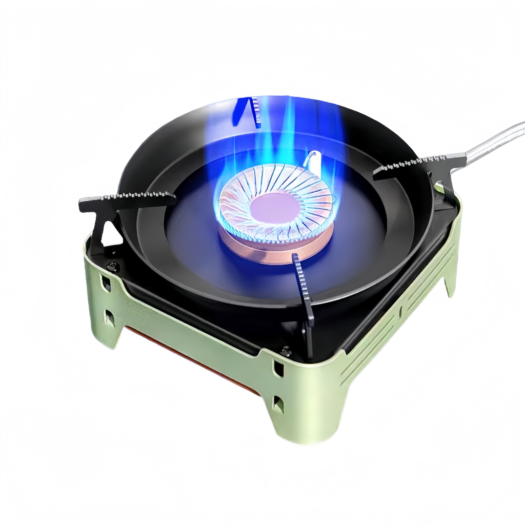 Réchaud de camping portable à gaz – brûleur en cuivre pur avec pare-vent intégré