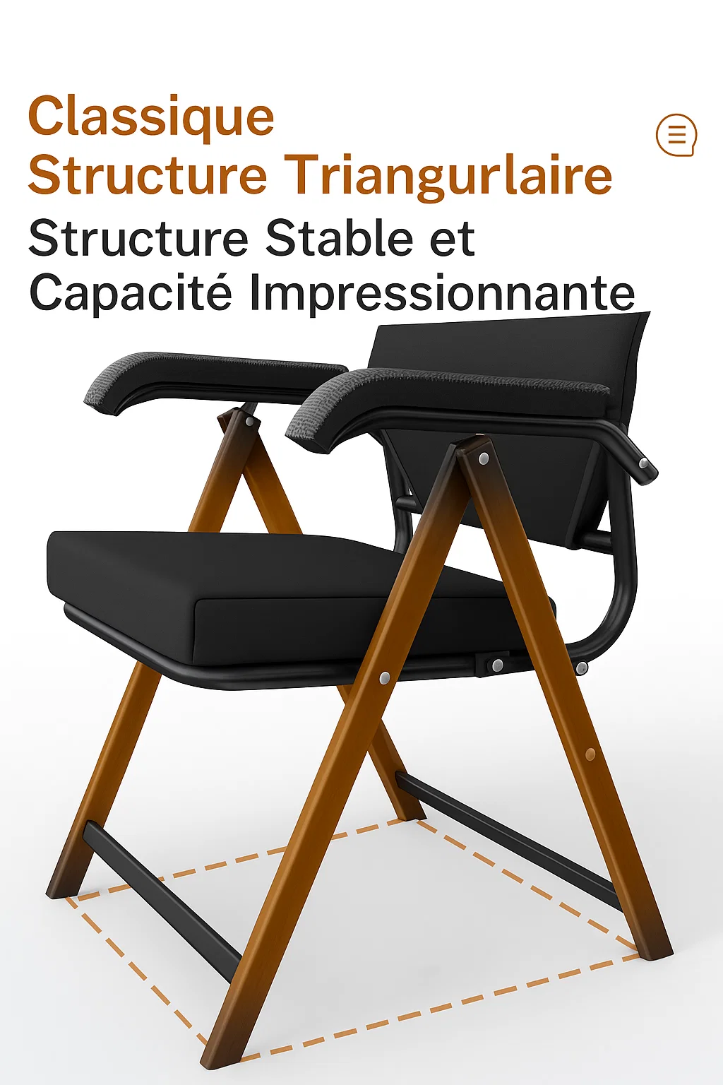 Chaise pliante ergonomique avec accoudoirs et coussin en mousse à mémoire de forme